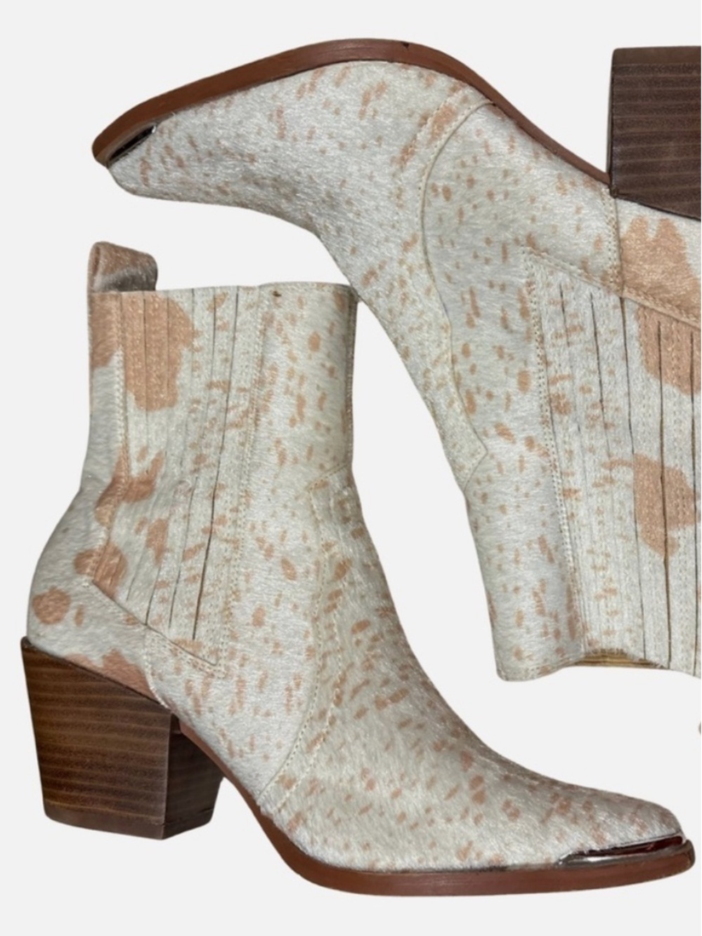 ARIDER GIRL Cowgirl Western Ankle Boots Faux Animal Fur Booties 8 Boho Concert